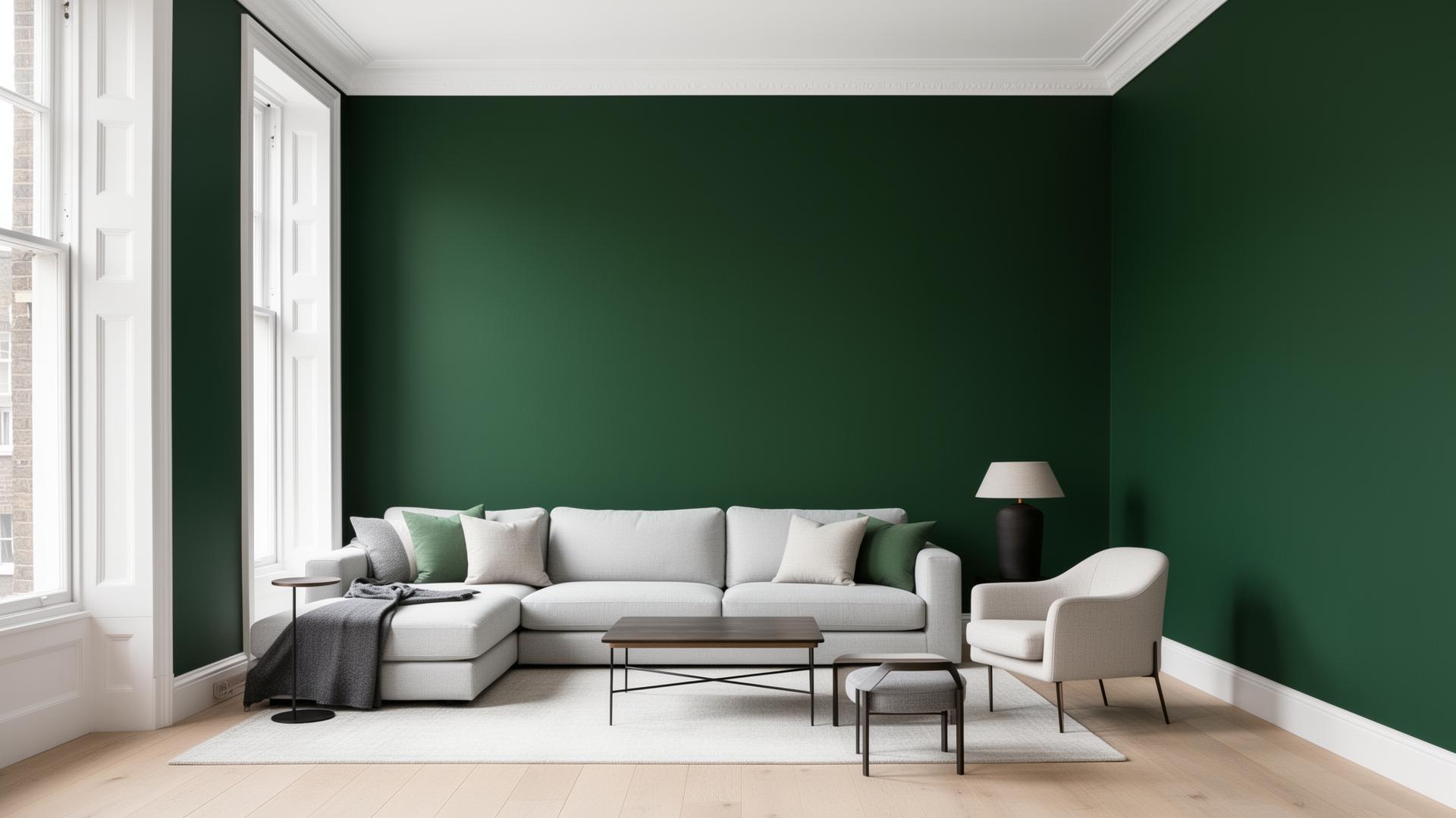 Premium painted London interior with deep green accent wall